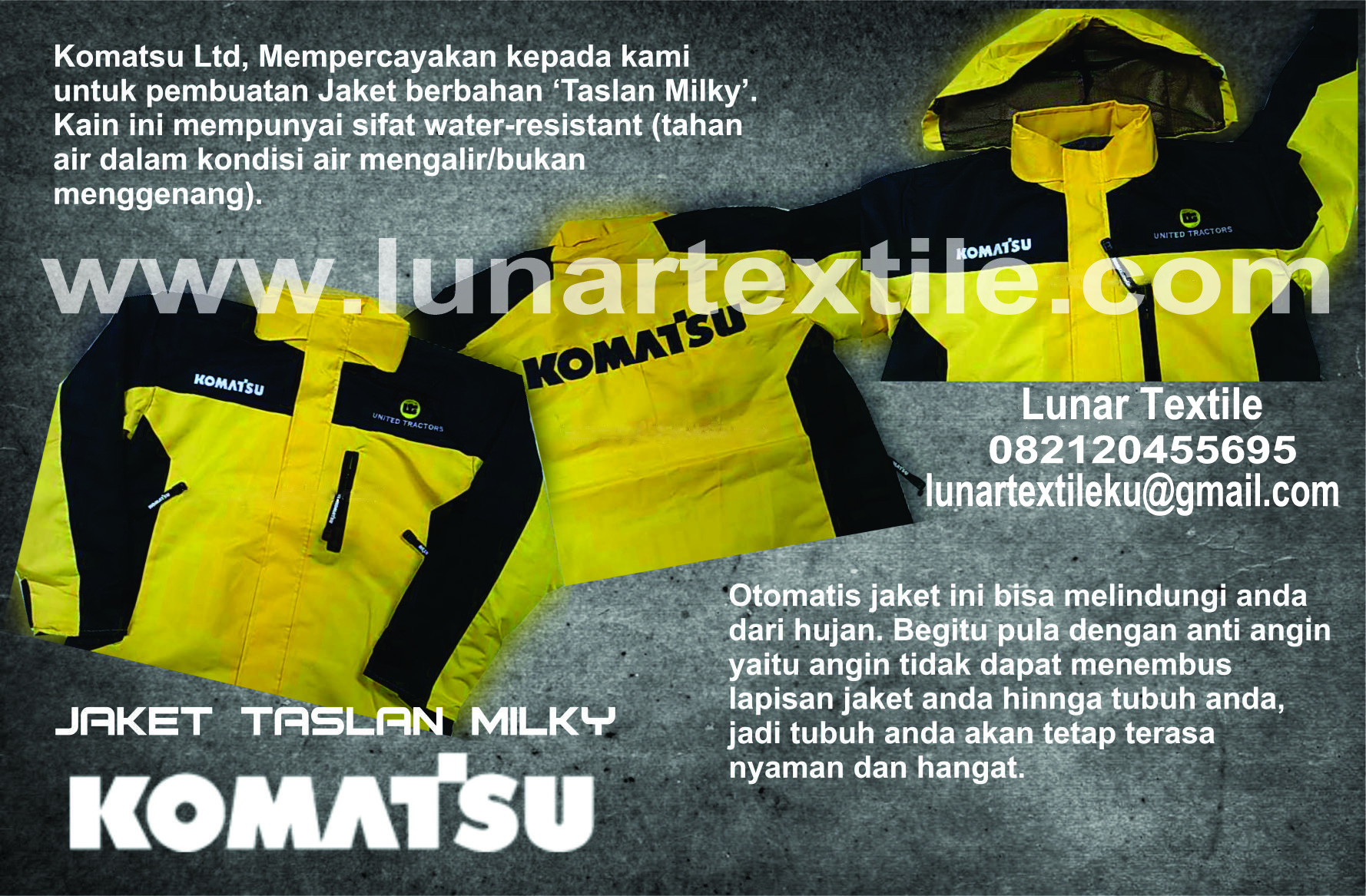 Contoh Desain Konveksi Jaket taslan Milky KOMATSU