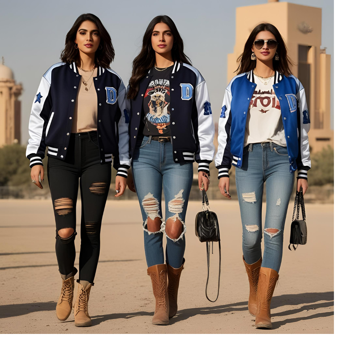 Jaket-Celana-ripped-jeans-Kaus-band-Sepatu-boots-Aksesori